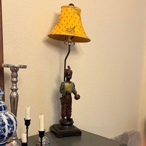 Vintage Blackamoor style Genie Yellow Table Lamp with Figurine